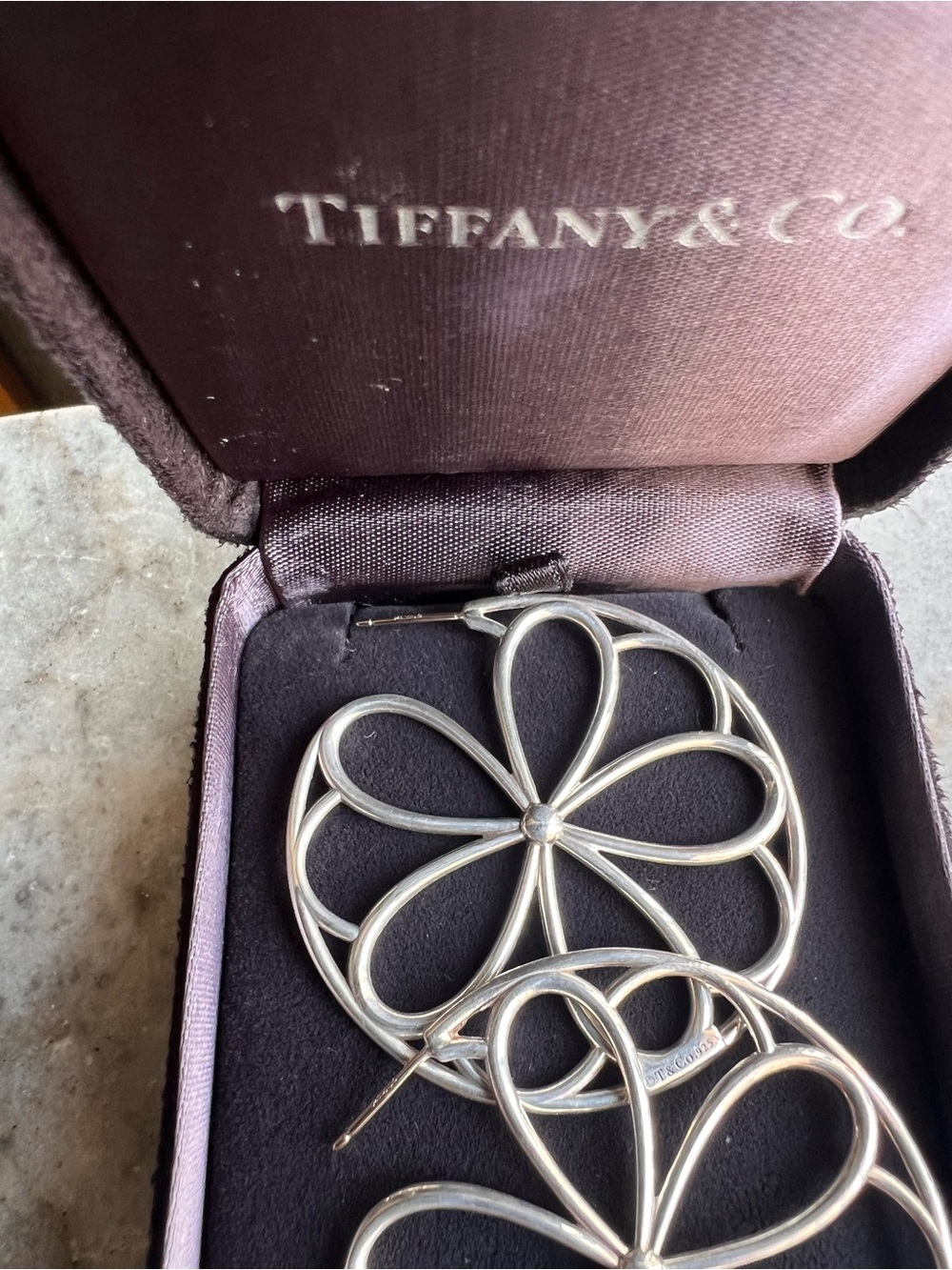 Tiffany & Co. Silver Floral Openwork Hoop Earrings - Picture 4 of 6